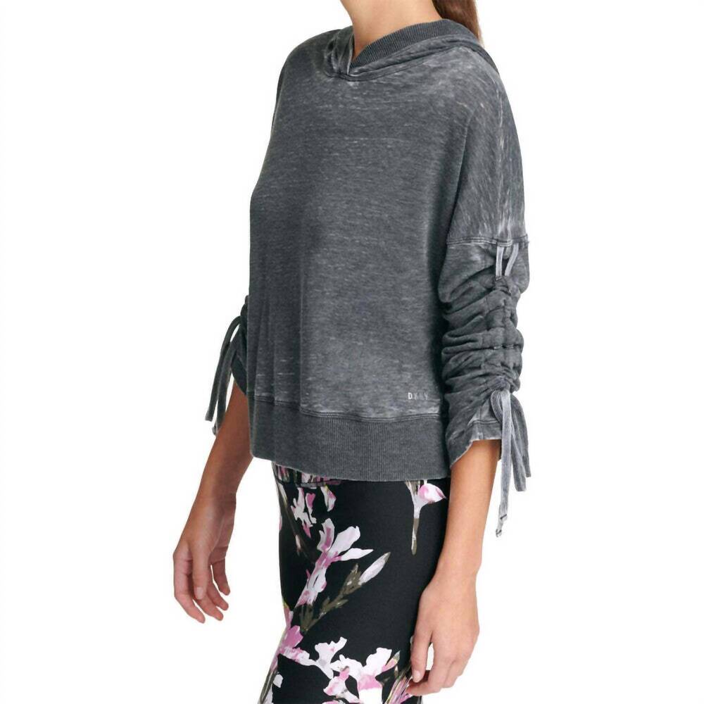 NEW DKNY sport relaxed cinch sleeve hoodie in black